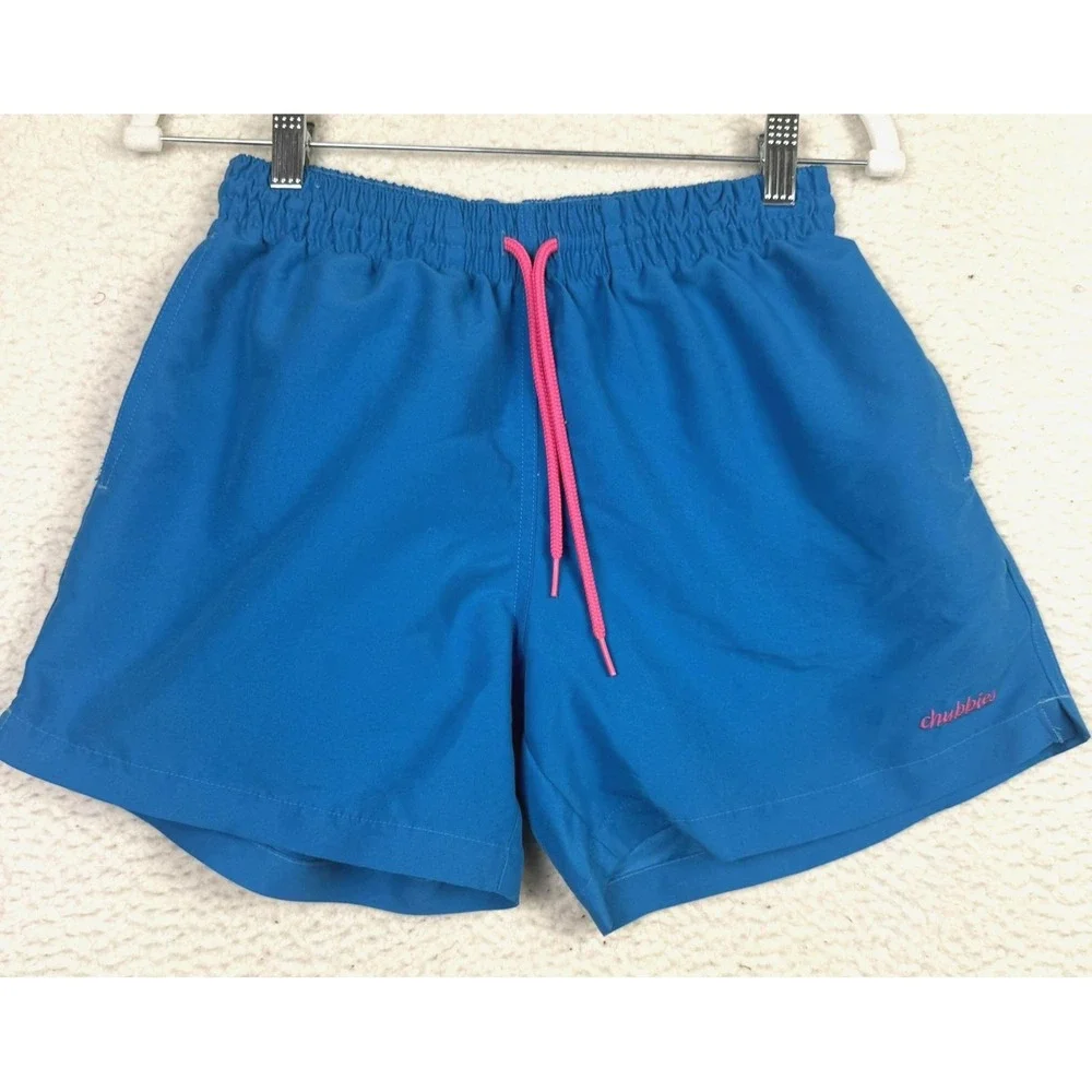 Chubbies Shorts Mens‎ Small Blue Swim Trunks Pink Drawstring Made USA Polyester